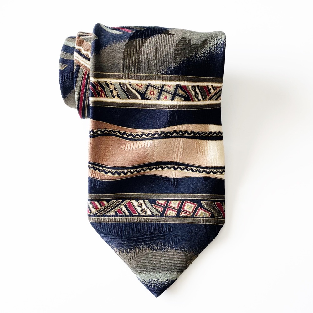 😊4/$20 Green Blue Tropical Stripe Mosaic Silk Tie
